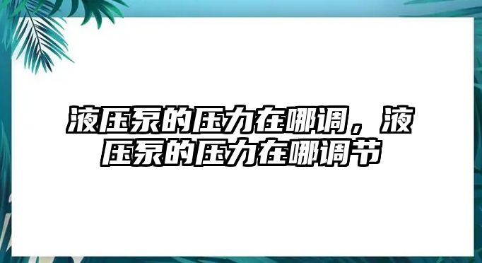 液壓泵的壓力在哪調(diào)，液壓泵的壓力在哪調(diào)節(jié)