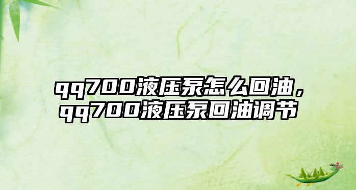 qq700液壓泵怎么回油，qq700液壓泵回油調(diào)節(jié)