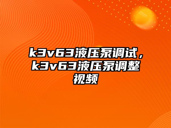 k3v63液壓泵調(diào)試，k3v63液壓泵調(diào)整視頻