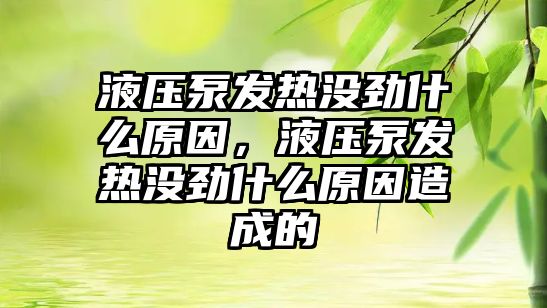 液壓泵發(fā)熱沒勁什么原因，液壓泵發(fā)熱沒勁什么原因造成的