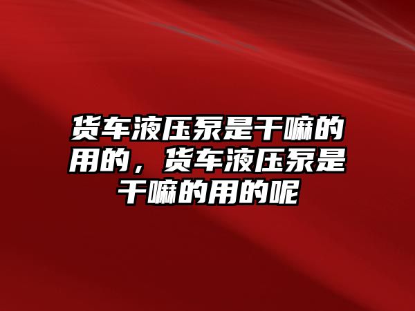 貨車液壓泵是干嘛的用的，貨車液壓泵是干嘛的用的呢