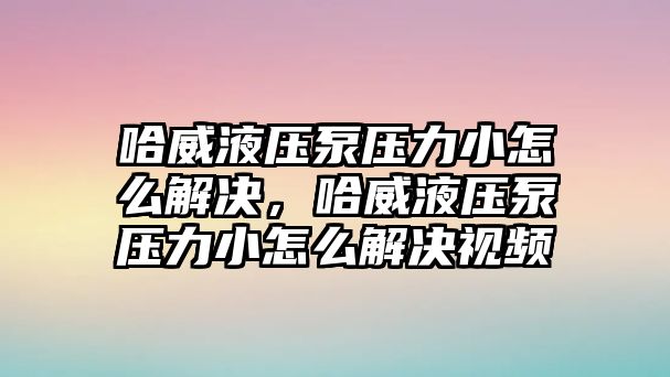 哈威液壓泵壓力小怎么解決，哈威液壓泵壓力小怎么解決視頻