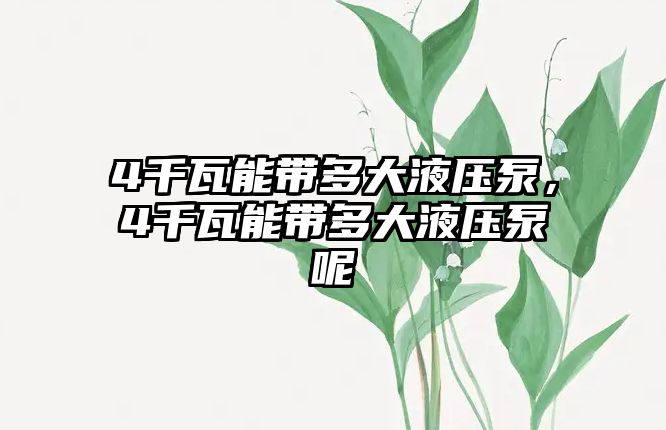 4千瓦能帶多大液壓泵，4千瓦能帶多大液壓泵呢