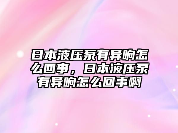 日本液壓泵有異響怎么回事，日本液壓泵有異響怎么回事啊